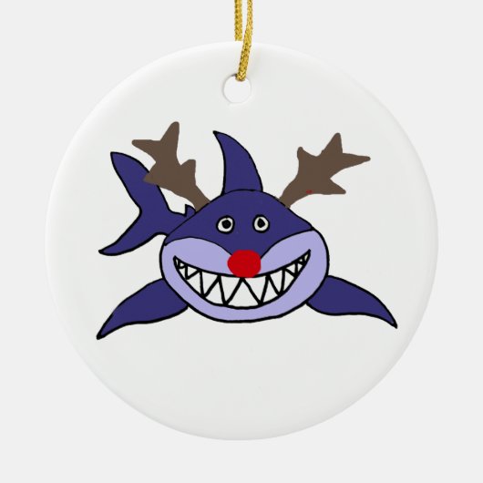 Lustiges Weihnachtshaifisch-Ren Keramikornament (Vorne)