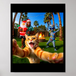 Lustiges Weihnachtskatzen-Selfie mit Bigfoot & Poster