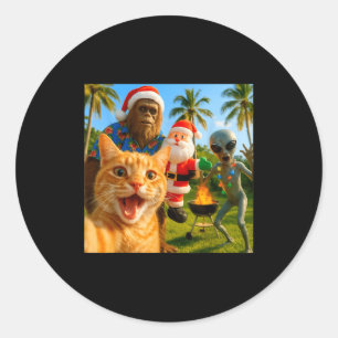 Lustiges Weihnachtskatzen-Selfie mit Bigfoot & Runder Aufkleber