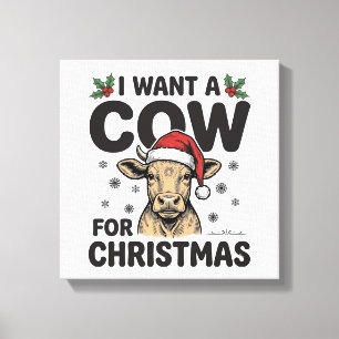 Lustiges Weihnachtskuh Vintage-Feiertags-Shirt-Des Leinwanddruck