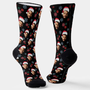 Lustiges Weihnachtsmann-Gesicht Foto & Schneeflock Socken