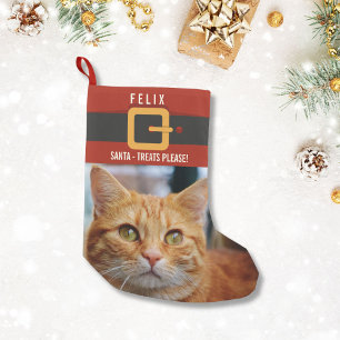 Lustiges Weihnachtsmann-Katzen-Foto und Name Kleiner Weihnachtsstrumpf