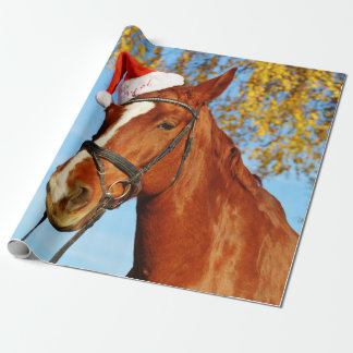 Lustiges Weihnachtsmannmütze-Pferdeweihnachten Geschenkpapier