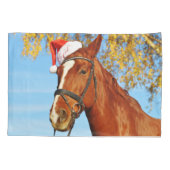 Lustiges Weihnachtsmannmütze-Pferdeweihnachten Kissenbezug (Rückseite)