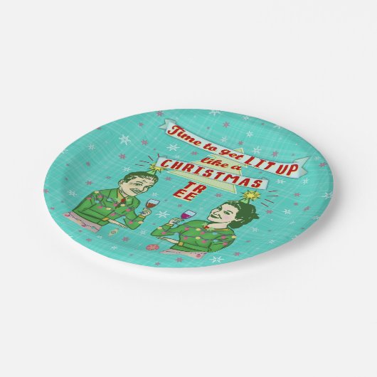 Lustiges WeihnachtsParty-Retro erwachsener Pappteller (Schrägansicht)