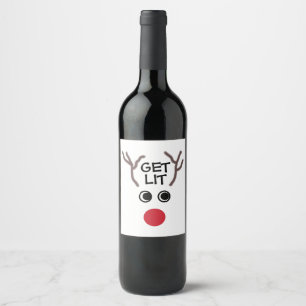 Lustiges Weihnachtsren erhalten Lit-Wein-Aufkleber Weinetikett