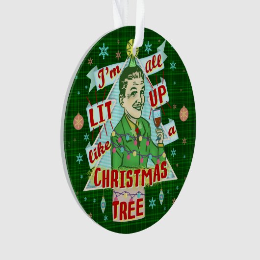 Lustiges WeihnachtsRetro trinkender Spaß-Mann-Lit Ornament (Vorderseite)