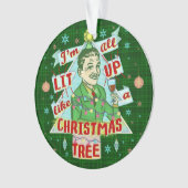 Lustiges WeihnachtsRetro trinkender Spaß-Mann-Lit Ornament (Vorderseite)