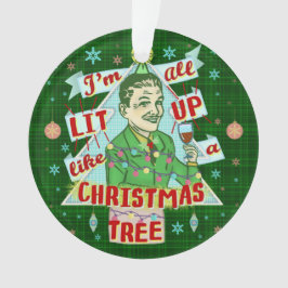 Lustiges WeihnachtsRetro trinkender Spaß-Mann-Lit Ornament