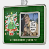 Lustiges WeihnachtsRetro trinkender Spaß-Mann-Lit Rahmen-Ornament Silber (Links)