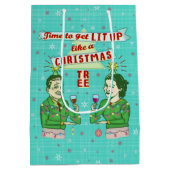 Lustiges WeihnachtsRetro trinkender Spaß-Paar-Lit Mittlere Geschenktüte (Rückseite)
