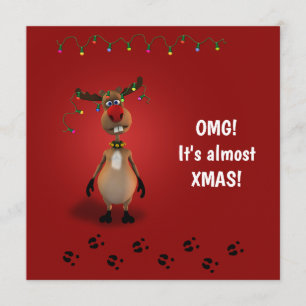 Lustiges Weihnachtsrotes gerochenes Ren Einladung