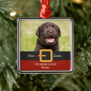 Lustiges Weihnachtssankt-HundeFoto und Ornament Aus Metall