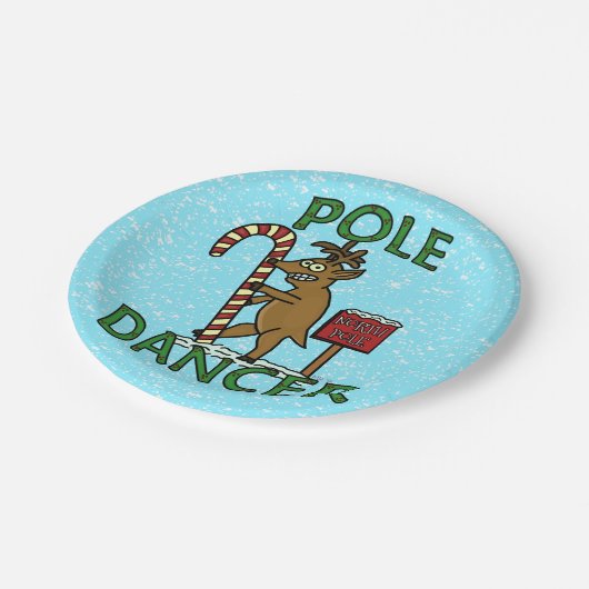 Lustiges Weihnachtstänzer-Ren-Wortspiel-Party Pappteller (Schrägansicht)