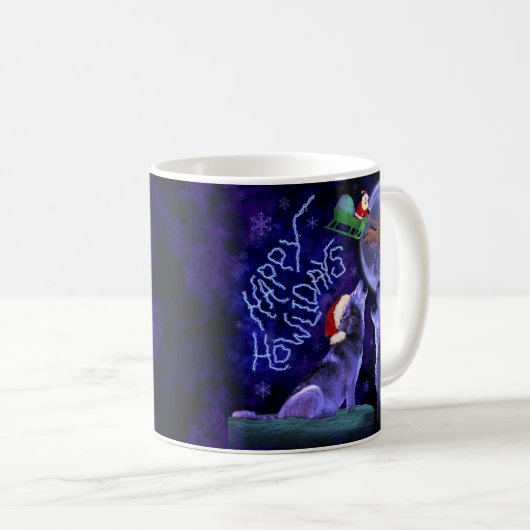 Lustiges Weihnachtswolf-Wortspiel glückliches Kaffeetasse (VorderseiteRechts)