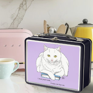 Lustiges Weißes Katzenbuch Lesehumor Lila Metall Brotdose