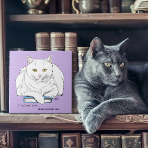 Lustiges Weißes Katzenbuch Lesender Humor Lila Fliese