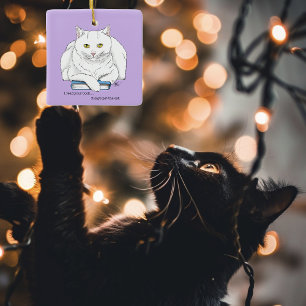 Lustiges Weißes Katzenbuch Lesender Humor Lila Keramikornament