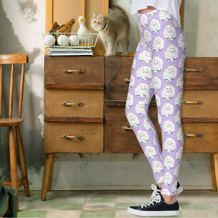 Lustiges Weißes Katzenbuch Lesender Humor Lila Leggings