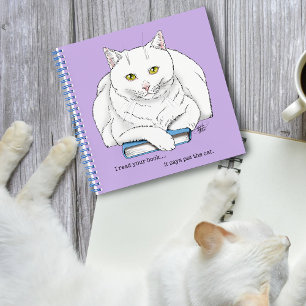 Lustiges Weißes Katzenbuch Lesender Humor Lila Notizblock