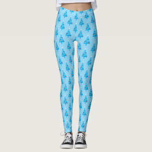 Lustiges Weißes Stern Blaues Weihnachtsbaum-Muster Leggings