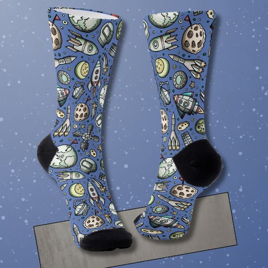 Lustiges Weltraum-Cartoon-Muster Socken