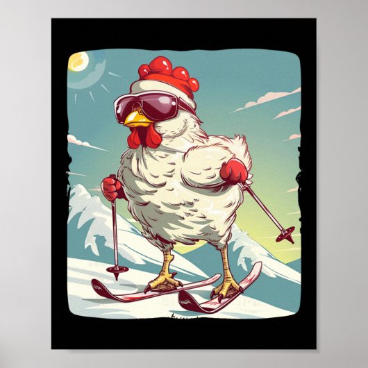 Lustiges Winterhuhn mit Langlaufskischuhen Poster (Vorne)