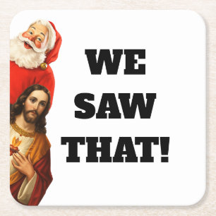 Lustiges „Wir Haben Das Gesehen“ Santa und Jesus D Rechteckiger Pappuntersetzer