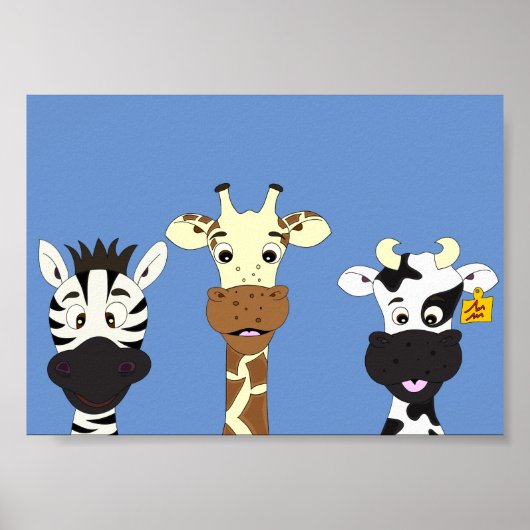 Lustiges Zebra-Giraffe-Kuh-Cartoon-Kinderposter Poster (Vorne)