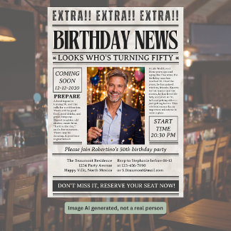 Lustiges Zeitungsfoto zum 50. Geburtstag des Manne Einladung