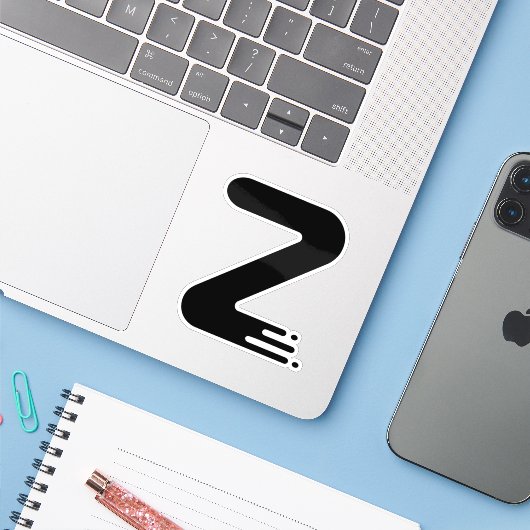 Lustiges Zick-Zack-Letter Z-Monogramm Aufkleber (Laptop mit iPhone)