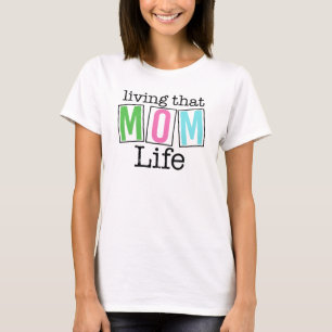 Lustiges Zitat, das Mama-Leben in farbigen Blöcken T-Shirt