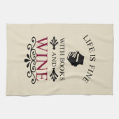 lustiges Zitat für Bücher und Weinliebhaber Geschirrtuch (Horizontal)