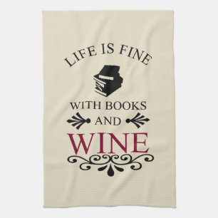 lustiges Zitat für Bücher und Weinliebhaber Geschirrtuch