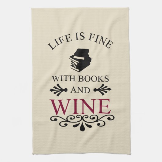 lustiges Zitat für Bücher und Weinliebhaber Geschirrtuch (Vertikal)