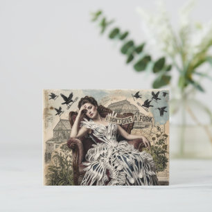 Lustiges Zitat Vintage-Frau in einem Gabelkleid Postkarte
