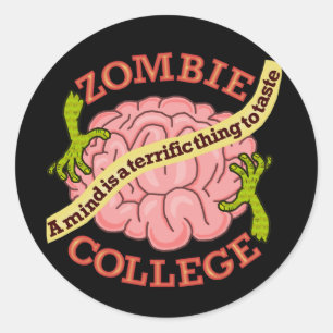 Lustiges Zombie-Uni-Logo Runder Aufkleber