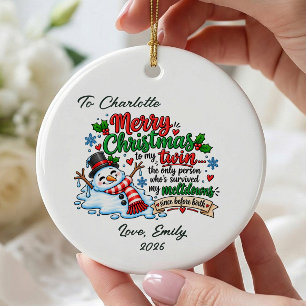Lustiges Zwillings-Weihnachtsbaumanhänger-Geschenk Keramik Ornament