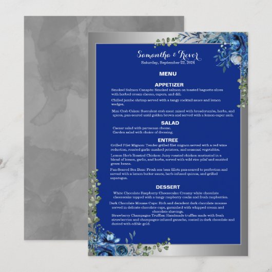 Lustrosa Silver, Blue Azure Dreams Dinner Menu Menükarte (Vorne/Hinten)