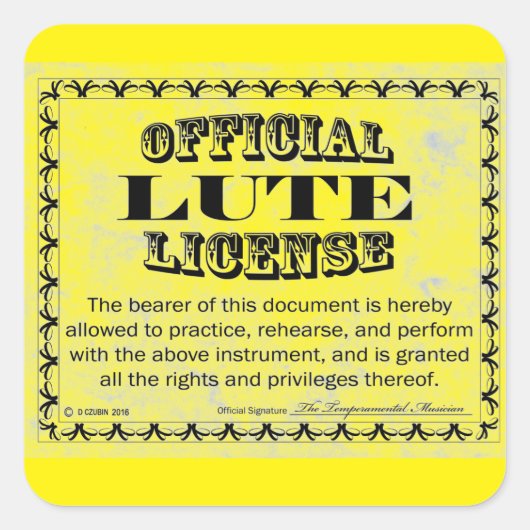 Lute License Square Aufkleber (Vorderseite)
