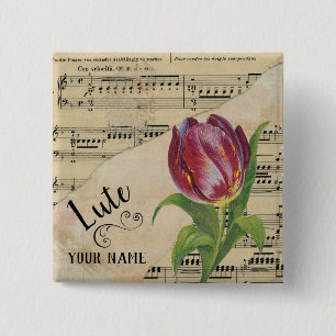 Lute Tulpen Vintage Notenblätter Personalisiert Button