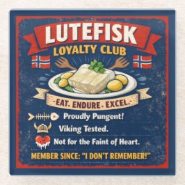 Lutefisk Loyalty Club Norwegian Glass Coaster Glasuntersetzer