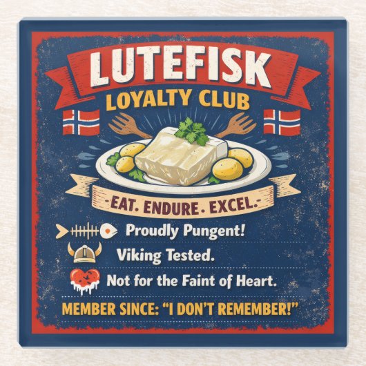 Lutefisk Loyalty Club Norwegian Glass Coaster Glasuntersetzer (Vorderseite)