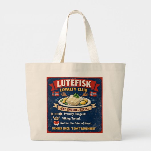Lutefisk Loyalty Club Norwegian Tote Bag Jumbo Stoffbeutel (Rückseite)