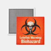 Lutefisk Warning: Biohazard – Funny Scandinavian Magnet (Vorderseite/Rückseite)