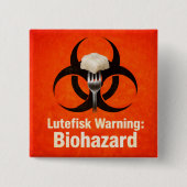 Lutefisk-Warnung: Biogefährdung – Lustiges Skandin Button (Vorderseite)