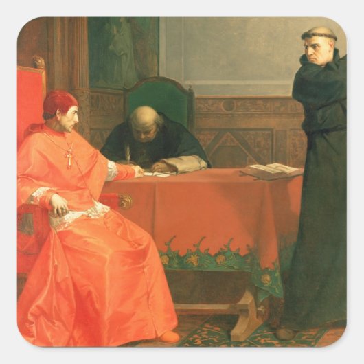 Luther vor Kardinal Cajetan Quadratischer Aufkleber (Vorderseite)
