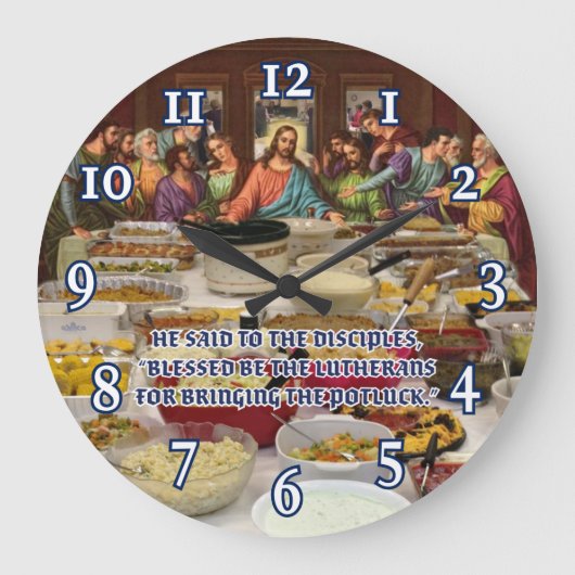 Lutheran Last Supper Potluck Große Wanduhr (Vorderseite)