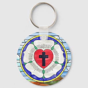 Lutherrose Glasmalerei Basic Button Schlüsselanhän Schlüsselanhänger