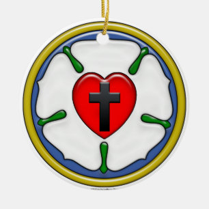 Lutherrose mit geprägtem Look Keramik Ornament